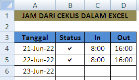 Menampilkan Jam In dan Out Melalui Ceklis Dalam Microsoft Excel